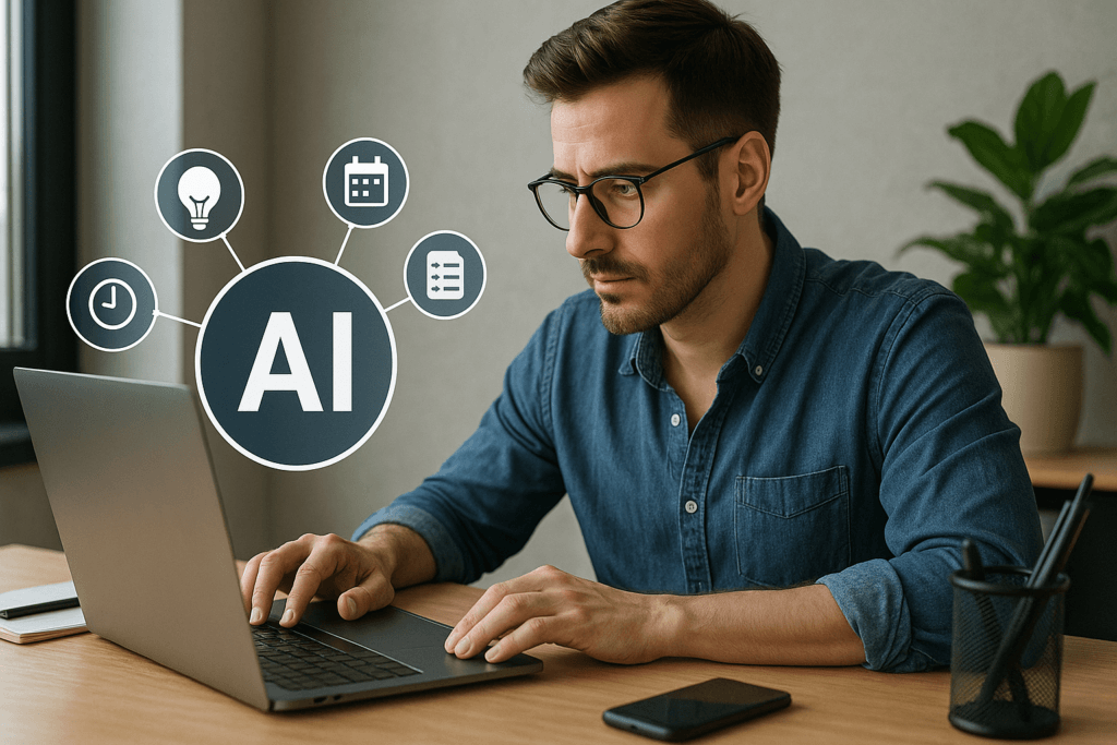 Una persona utilizando herramientas de IA para mejorar su productividad